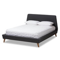 Baxton Studio Sinclaire Grey Upholstered Walnut-Finished Queen Sized Platform Bed 146-8158